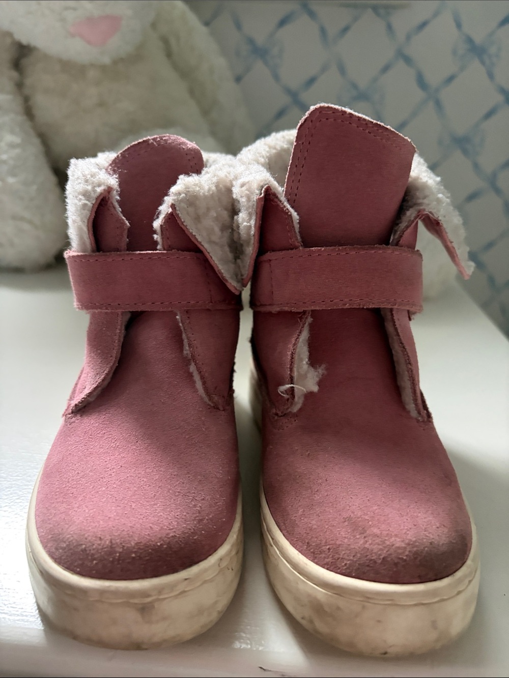 Ralph Lauren Kids Dusty Pink Faux-Suede Faux-Fur Ankle Boots